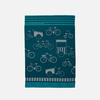 Torchon jacquard en coton TOUS À VÉLO COUCKE