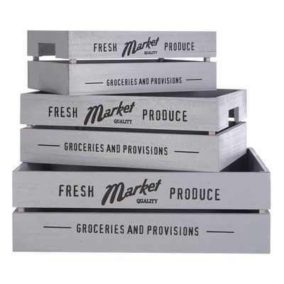 Set of 3 Grey Rustic Provisions Crates in Natural Wood SO'HOME