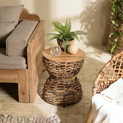 Bout de canapé rond forme sablier bois et cannage tressé SWING PIER IMPORT