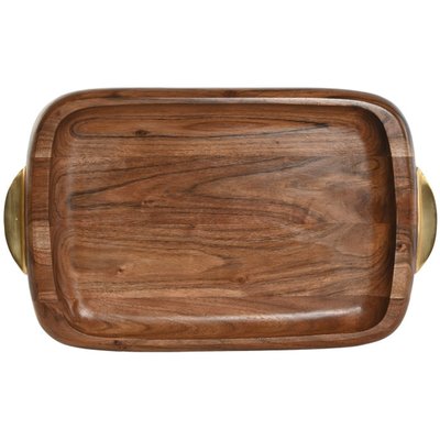 Plateau en bois d'acacia et inox doré 46x28x4.5cm WADIGA