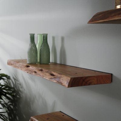 Étagère murale droite en bois massif 90 cm acacia bordure naturelle découpe de bois MELBOURNE PIER IMPORT