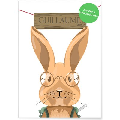 Affiche lapin écolier 'prénom' L'AFFICHERIE