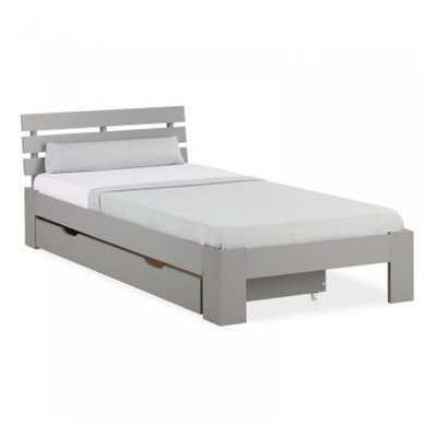 Lit simple 90x200 avec tiroir et Sommier - gris HOMESTYLE4U