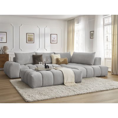 Canapé d'angle fixe 5 places en tissu texturé avec pouf, EVEREST BOBOCHIC