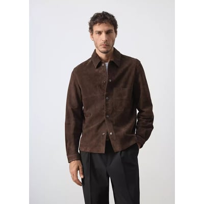 Blouson en cuir avec poche MANGO MAN