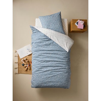 Parure housse de couette + taie d'oreiller enfant INDIA BLUE, réversible avec coton recyclé VERTBAUDET