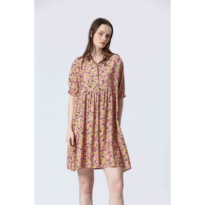Vestido corto estampado, corte evasé, cuello camisero SEE U SOON