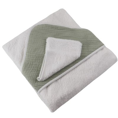 Cape de bain et gant en gaze de coton GAZOO LINANDELLE