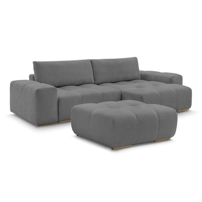Canapé d'angle convertible 5 places en tissu bouclette avec pouf, ANAKIN BOBOCHIC