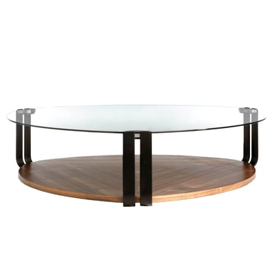Table basse triangulaire en verre trempé, acier et noyer ANGEL CERDA