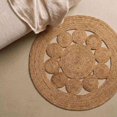 Tapis en jute rond forme fleur 80cm ORNAMI