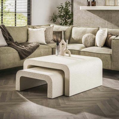 Table gigogne blanche en marbre composite (lot de 2) TAJ PIER IMPORT