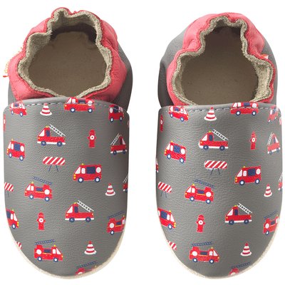 Chaussons bébé cuir souple Honoré les camions de pompiers TICHOUPS