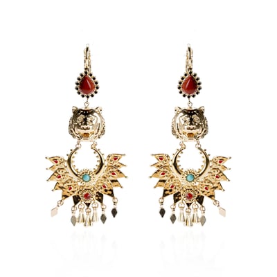 Boucles d'oreilles pendantes dormeuses tête de tigre JEANNIE HIPANEMA