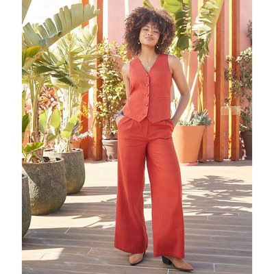 Lyla Linen Mix Waistcoat with V-Neck JOE BROWNS