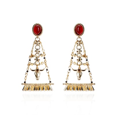Boucles d'oreilles pendantes chaînes et tête de buffle ELIM HIPANEMA