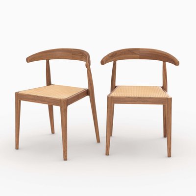 Lot de 2 chaises en bois de teck et cannage en rotin - ALIA RENDEZ-VOUS DÉCO