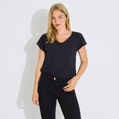 Blouse col V détails ajourés GRAIN DE MALICE