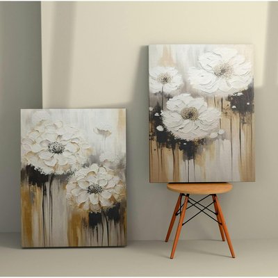 Tableau de fleurs blanches en relief – déco murale moderne (set de 2) PIER IMPORT