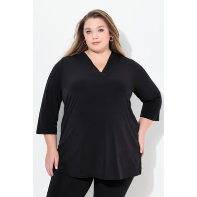 T-shirt long, décolleté en V et manches 3/4 ULLA POPKEN