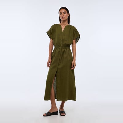 Robe midi unie en lin MONOPRIX