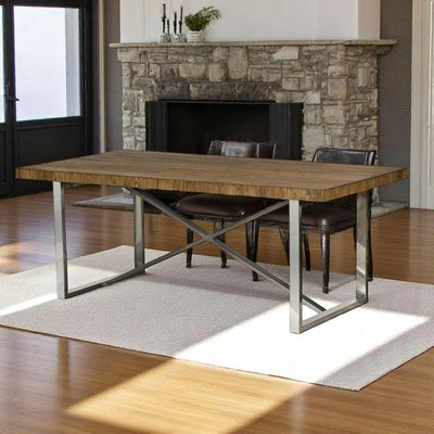 Table de salle à manger style moderne bois et métal 240 cm déco contemporaine RIVERSIDE PIER IMPORT