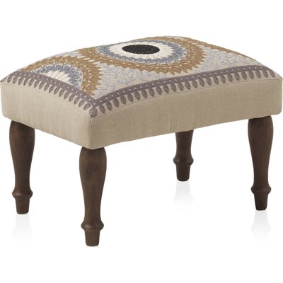 Pouf rectangulaire  tissu brodé et pieds bois RECOLLECTION