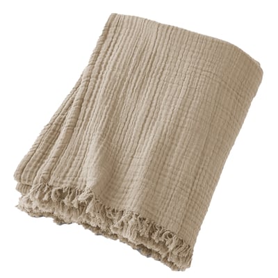 Plaid à franges, en 100% gaze de coton EDEN
