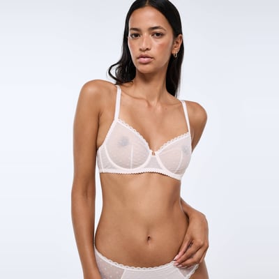 Soutien-gorge corbeille balconnet GINETTE en tulle floqué MONOPRIX