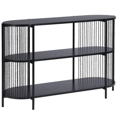 Console d'entrée noire en bois, métal et corde 3 plateaux 124x42x80cm WADIGA