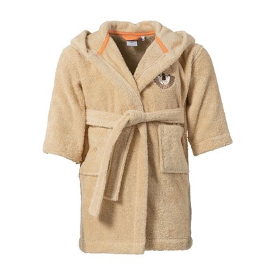 Peignoir bouclette de coton bio à capuche SAFARI CARRE BLANC