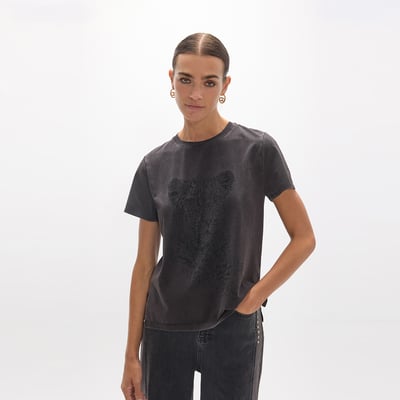 T-shirt motif léopard strass à fentes latérales LOLA CASADEMUNT