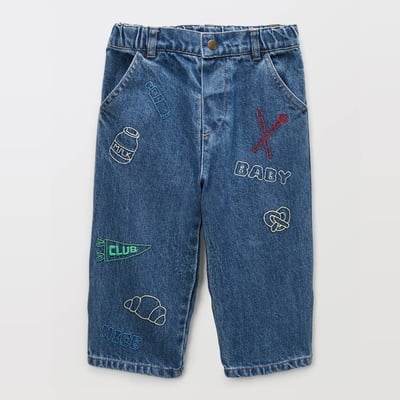 Jean taille élastique brodé en coton BOUT'CHOU
