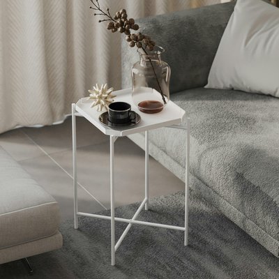 Petite table d’appoint blanche carrée, pieds croisés SFAX PIER IMPORT