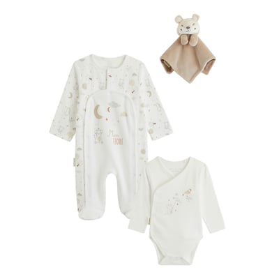 Kit naissance 3 pièces pyjama, body et doudou bébé Eliah PETIT BEGUIN