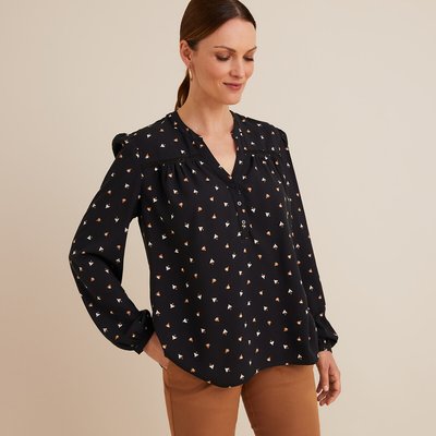 Blusa estampada, com decote em V, mangas compridas ANNE WEYBURN