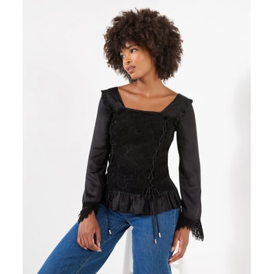 Blouse en Dentelle à Manches Larges et Laçage JOE BROWNS