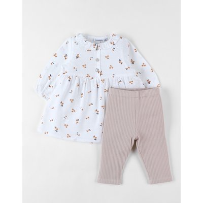 Set robe imprimé fleuri + legging en jersey côtelé, écru/sable NOUKIE'S