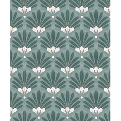 Papier peint éventails Art Nouveau bleu canard HEXOA