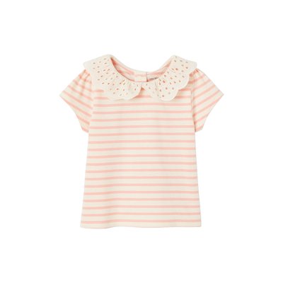 Tee-shirt rayé  col en broderie anglaise VERTBAUDET