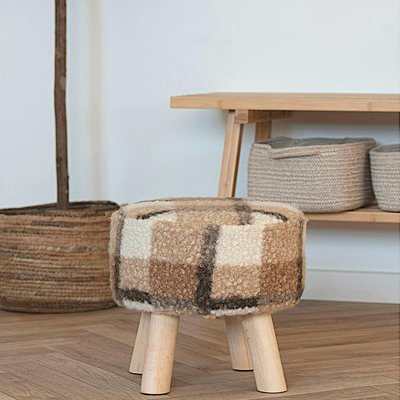 Tabouret rond en bois de teck brun et tissu - 4 pieds ARIZONA PIER IMPORT