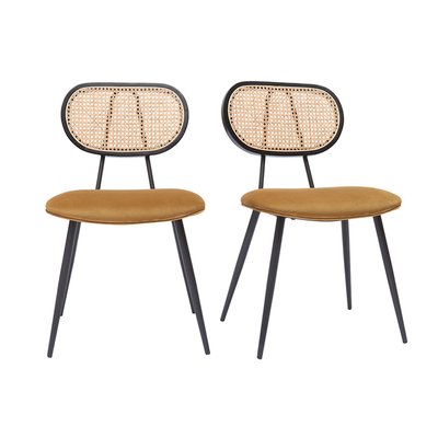 Chaises design en tissu, métal et cannage rotin naturel (lot de 2) TOLMA MILIBOO