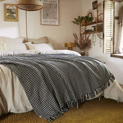Plaid à franges pied de poule TERRE DE NUIT