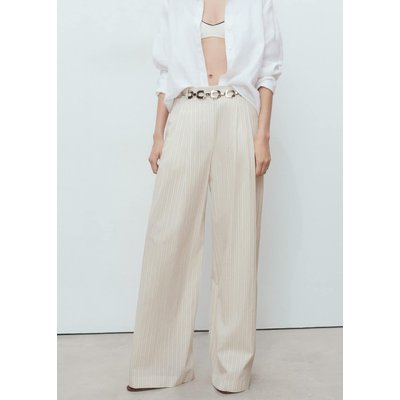 Pantalon wideleg en coton à rayures MANGO
