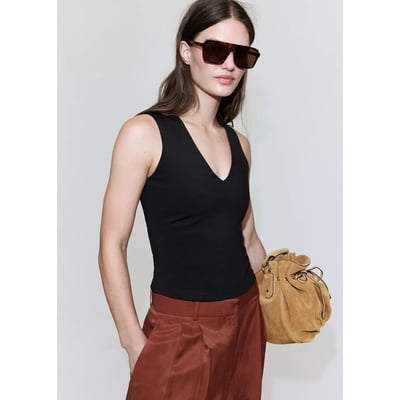 Top ajusté col en V MANGO
