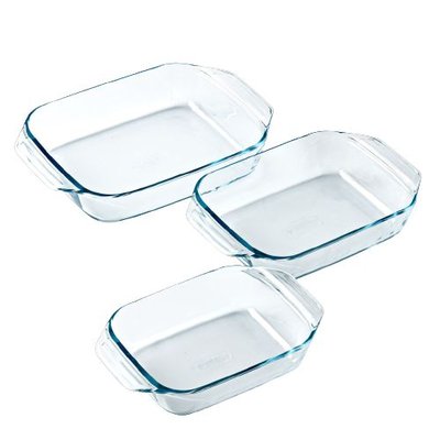 Lot de 3 plats à four rectangulaires en verre avec prise en main facile - Idéal 2 à 6 personnes PYREX
