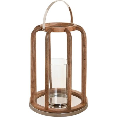 Photophore moderne en bois de manguier et verre argenté RECOLLECTION