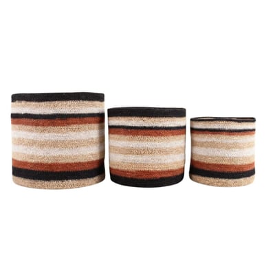 Set de 3 paniers rayé beige, marron en herbes marines ORNAMI