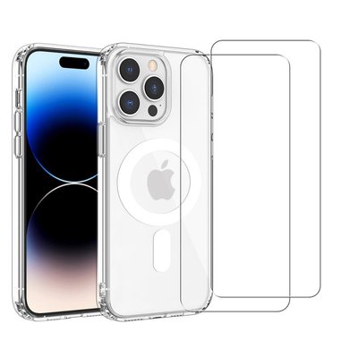 Coque Anti-choc compatible Magsafe pour Iphone 15 Pro Transparente + 2 vitres EVETANE