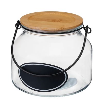 Bocal cuisine avec étiquette en verre et bouchon bambou 16x16x14cm WADIGA